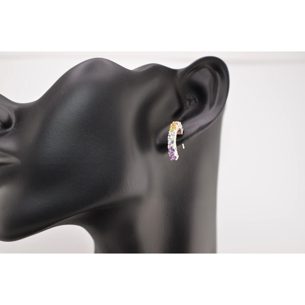 Vintage 925 Sterling Silver Tourmaline Multi-Color Gemstone Post Earrings